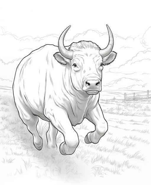 Bull Stampede Simple Clean Coloring Page with Cartoon Style and Minimal Details