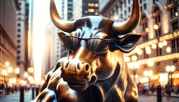 Bull Statue with Sunglasses in Financial District