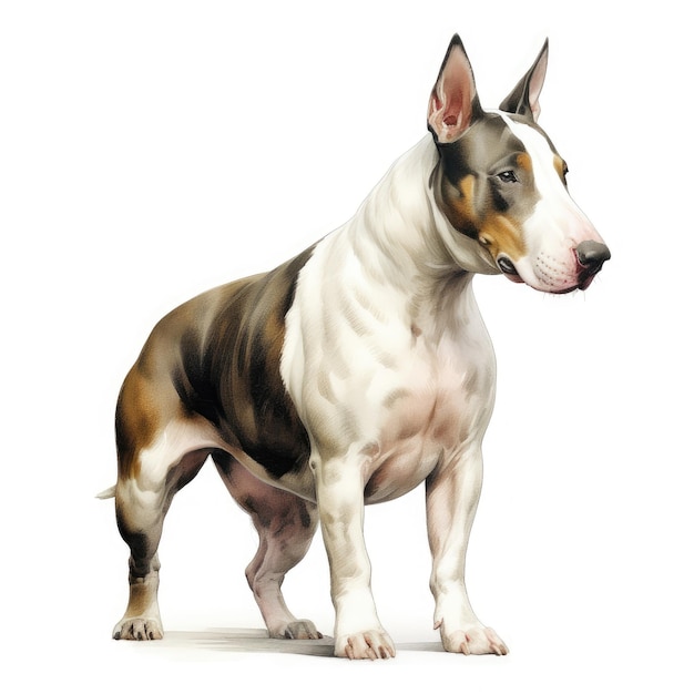 Bull Terrier Unleashed A Dynamic Full Body Side View Illustration on a White Canvas