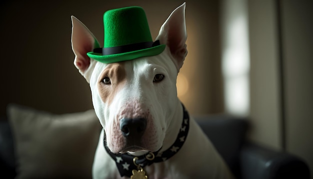 A bull terrier with a gold bowl of gold