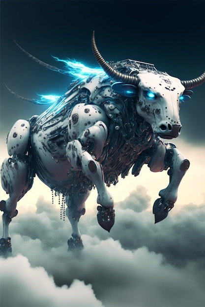 Bull that is flying through the sky generative ai