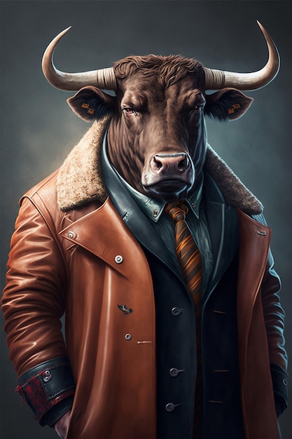 A bull wearing a jacket and a jacket