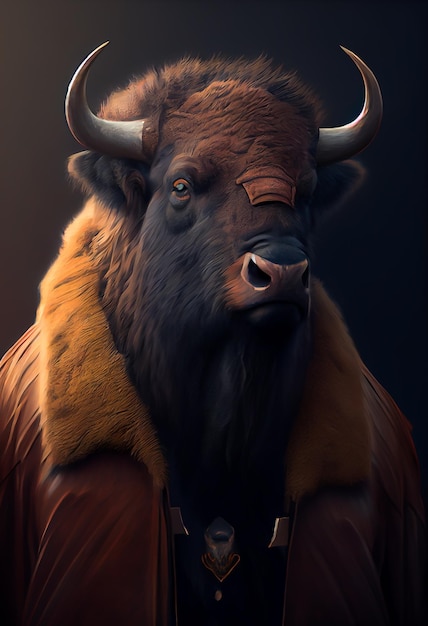 Photo bull wearing jacket portrait generative ai
