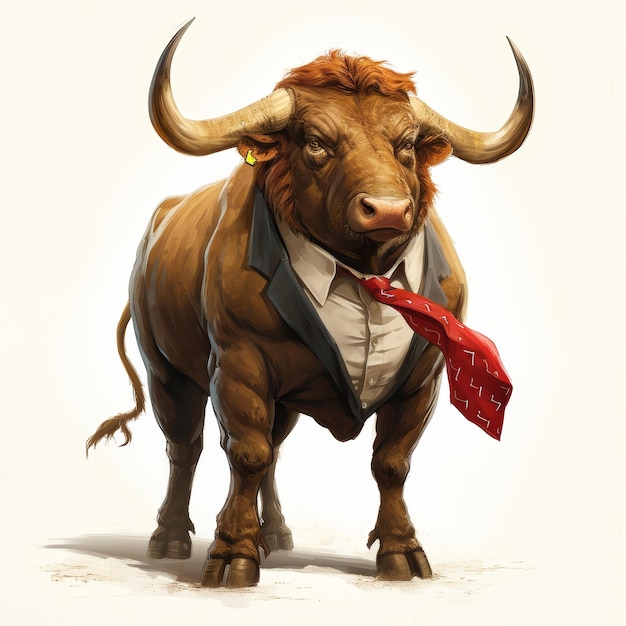 Bull Wearing a Suit and Red Tie for a Formal Affair