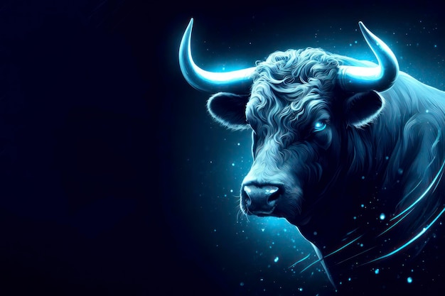 A bull with a blue light on its horns taurus sing in horoscope ai generative