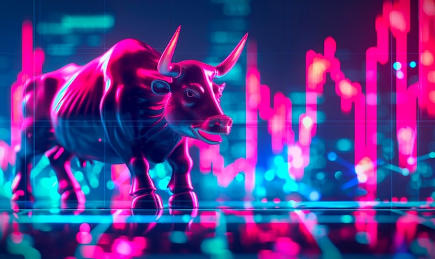 a bull with a colorful background