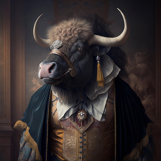 A bull with a gold collar and a gold necklace