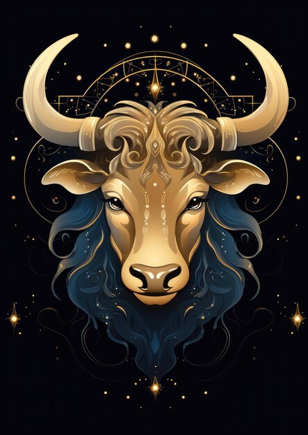 A bull with a gold light on its horns taurus sing in horoscope animal Generative Ai