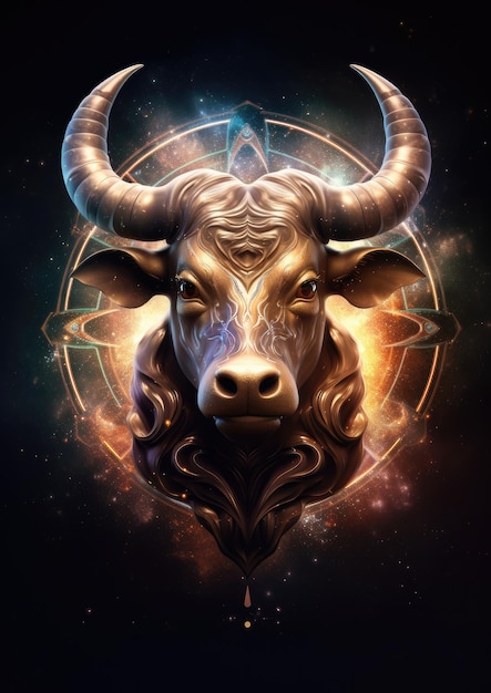 Photo a bull with gold light on its horns taurus sing in horoscope animal generative ai