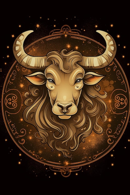 A bull with a golden circle and the word taurus on it.