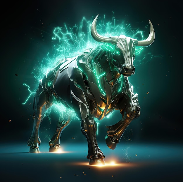 A bull with a green flame and the word bull on it