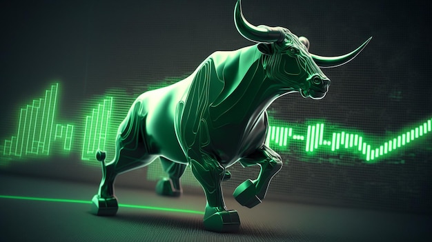 A bull with green lights on the back