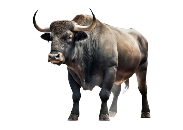 A bull with horns on a white background