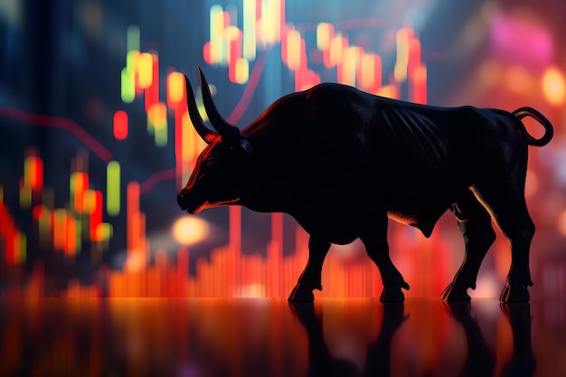 Bull with stock market chart in the background