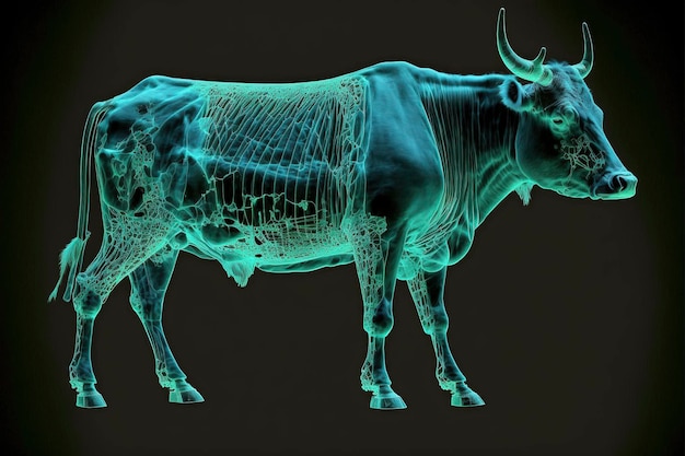 Photo bull xray style xray of raw whole cow creative art abstract created with generative ai technologycreated with generative ai technology