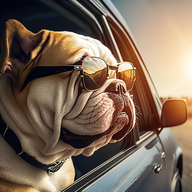 Bulldog bij ons in de buurt die reist met een mooie zonnebril