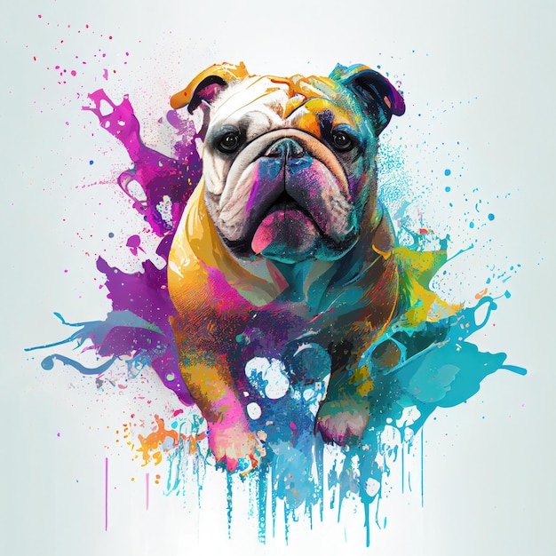 Bulldog on colorful splash