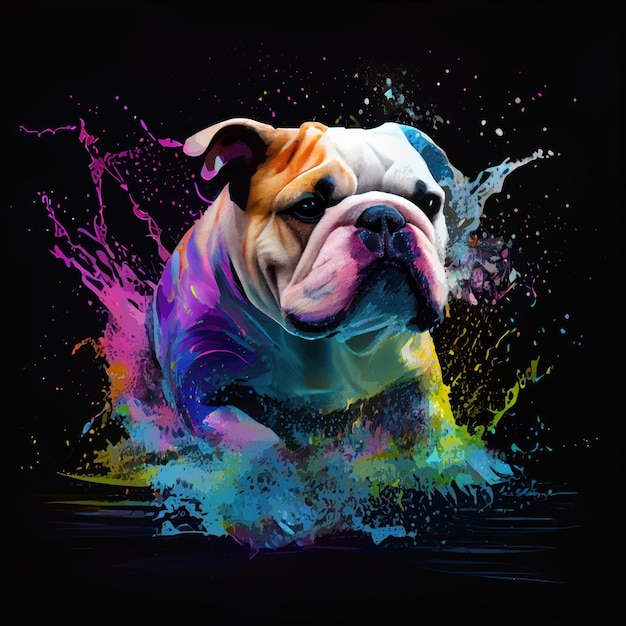 Bulldog on colorful splash