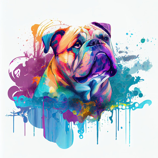 Bulldog on colorful splash