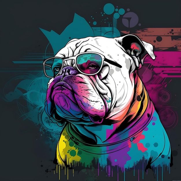 Photo bulldog dog character graffiti art style