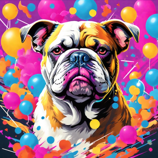 bulldog dog in colorful background