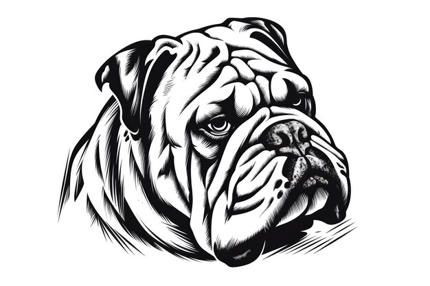 Bulldog Dog Minimalist Style White Background Cartoonish Flat Illustration Generative AI