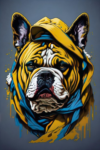 Bulldog head in a yellow bandana