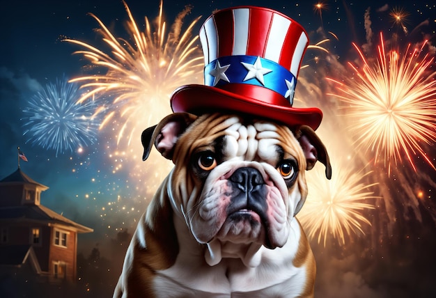 Foto bulldog met een uncle sam hoed generatieve ai