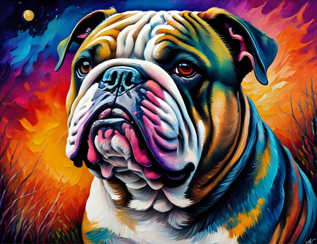 Foto bulldog portret hondenras digitale schilderij kleurige achtergrond