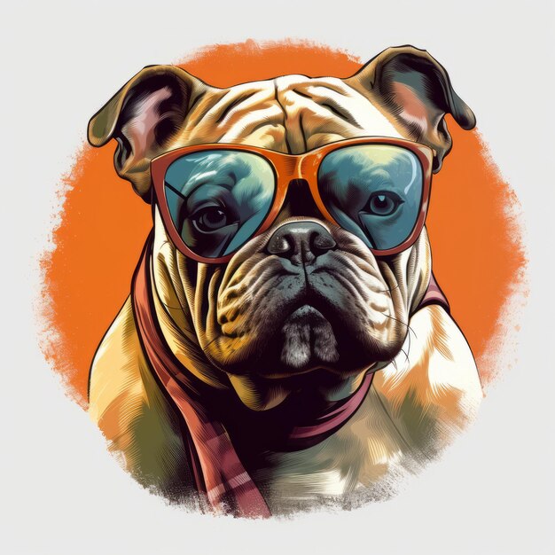 Bulldog schittert in retro tinten een vintage grafisch eerbetoon van een feestdier