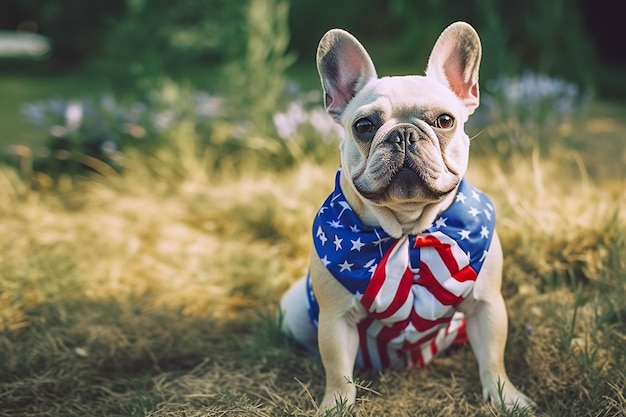 Bulldog wear festive clothes in american flag colors Independence Day or flag day Generative AI illustration