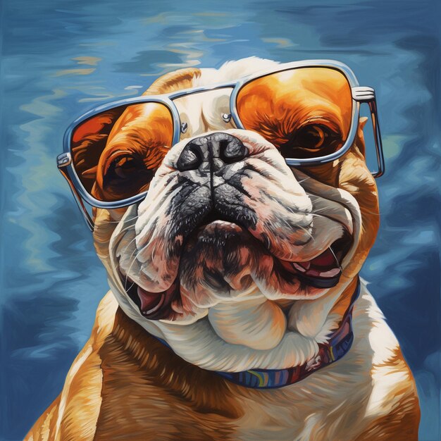 Bulldog wearing sunglasses art