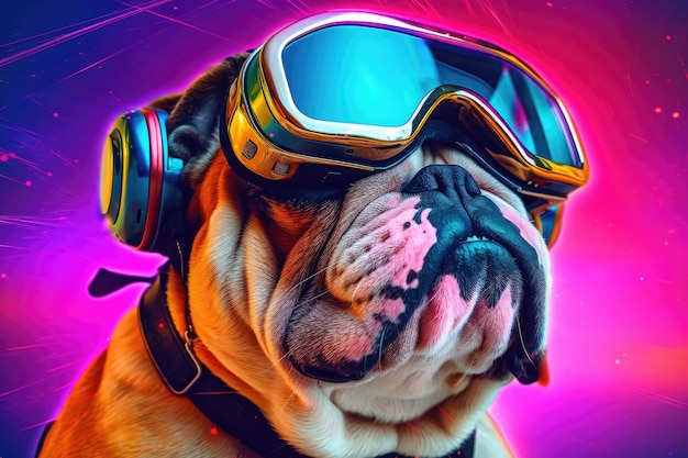 Bulldog wearing vr headset innovation virtual reality technology concept Generative AI