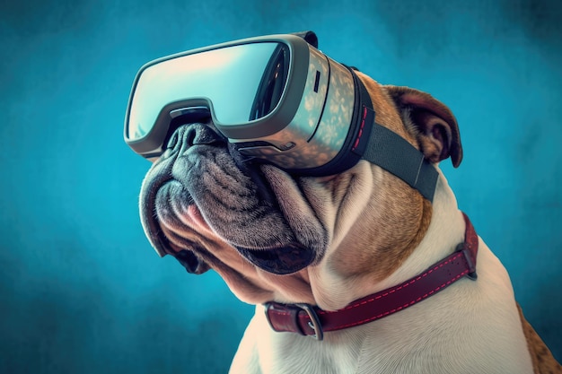 Bulldog wearing vr headset innovation virtual reality technology concept Generative AI