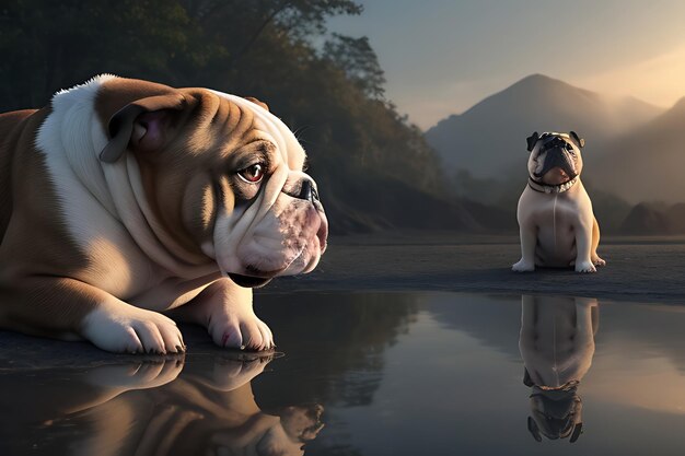 Photo bulldogs reflective moment