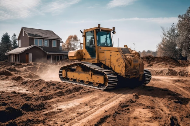 Bulldozer Clearing Land For New Home Construction Generative AI