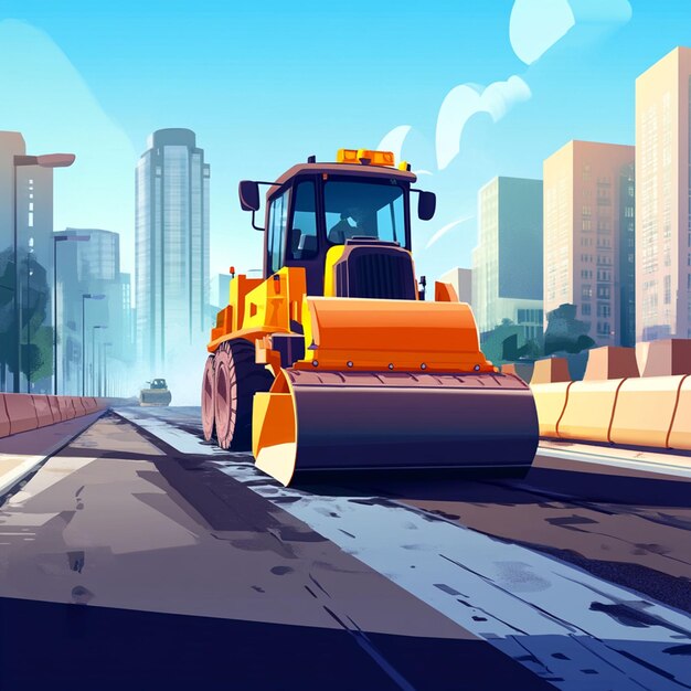 Photo bulldozer compactor highway paving