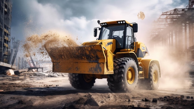 Bulldozer Digging Through City Street