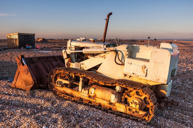 Bulldozer on Dungeness beach in Kent