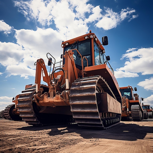 Photo bulldozer headlight powerful orange perspective