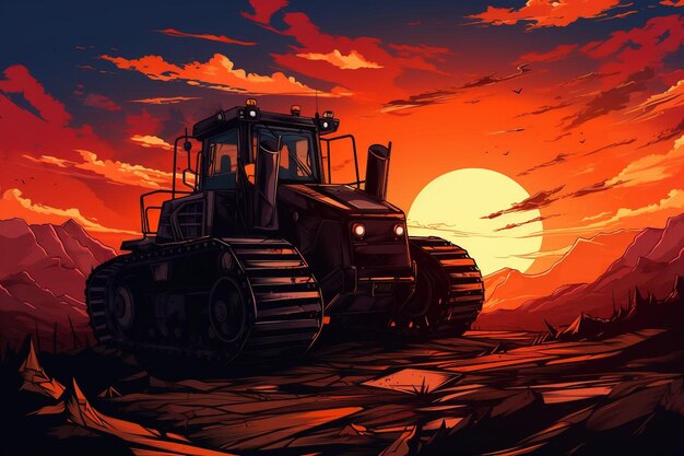 Photo bulldozer silhouette against sunsetsunrise best bulldozer photography