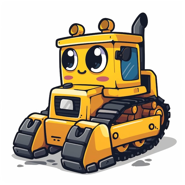 Photo bulldozer vector character chibi illustration on solid white background