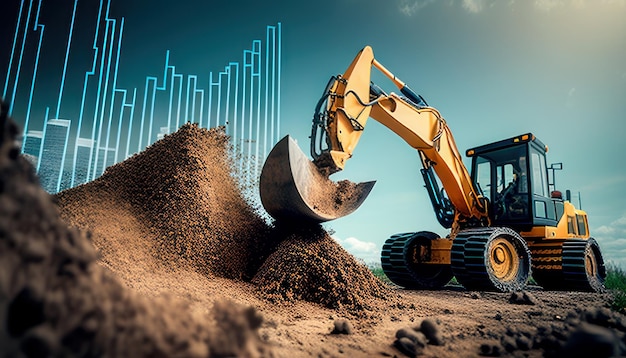 A bulldozer with a graph in the background