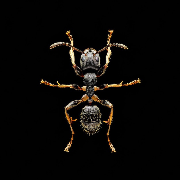 Photo a bullet ant isolated on black background top view