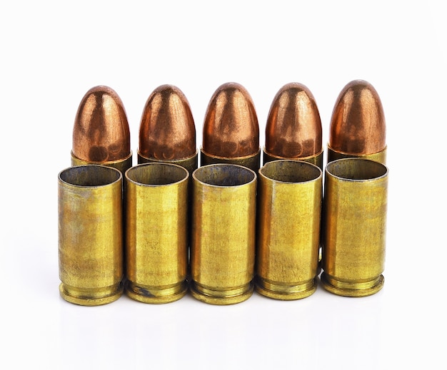 Bullet, bullet casings isolated on white background