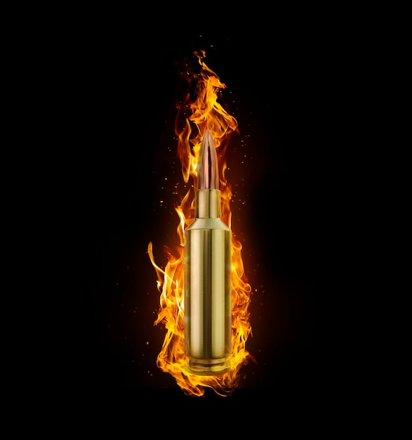 Bullet on fire on black background 3d render