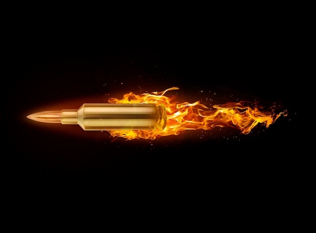 Bullet on fire on black background 3d render