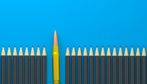A bullet among a group of pencils is shown.