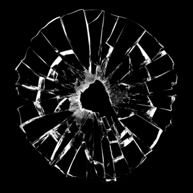 Bullet hole in glass Illustration on white black background Generative ai