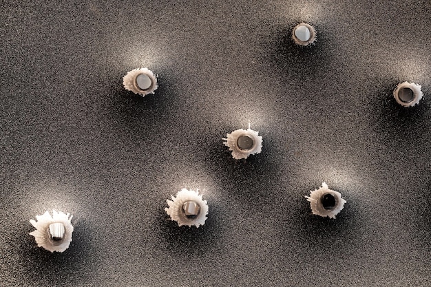 Bullet holes in metal. Concept, use of firearms. Close-up, selective focus.